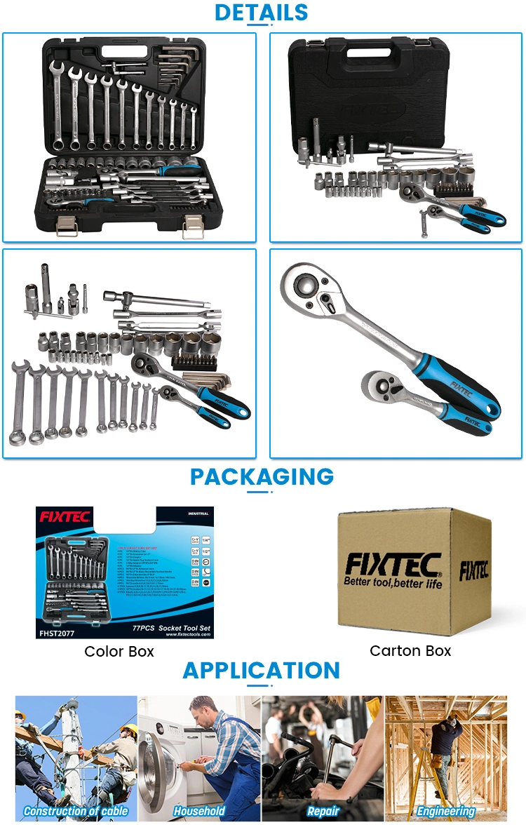 Fixtec Professional 77PCS Socket Tool Set Car Repair Hand Tool Kit Wrench and Socket Set